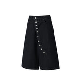 CapCabin “Arc Button Wide Denim Shorts”