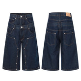 CapCabin “Layered Panel Denim Shorts”
