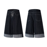 CapCabin Wide-Leg Buckle Denim Shorts
