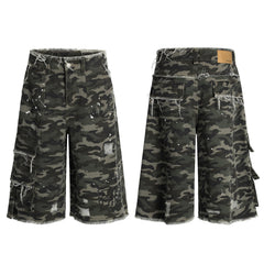 CapCabin Camo Distressed Utility Denim Shorts