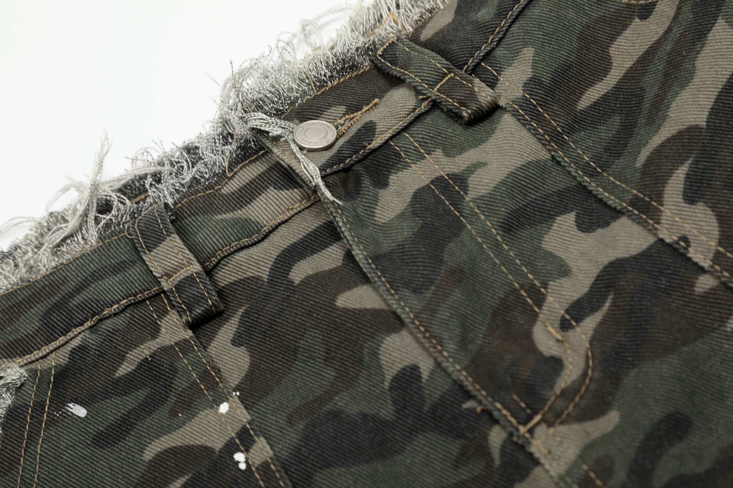 CapCabin Camo Distressed Utility Denim Shorts
