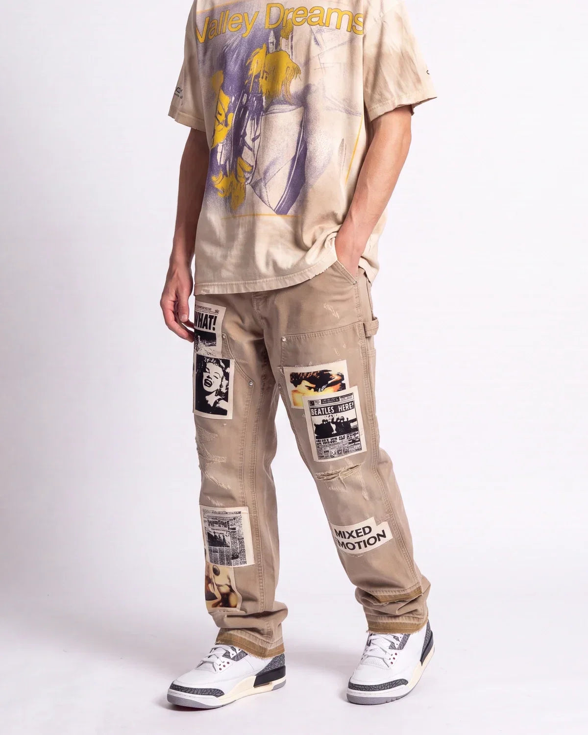 Mixed Emotions Newspaper Carpenter Pants Khaki
