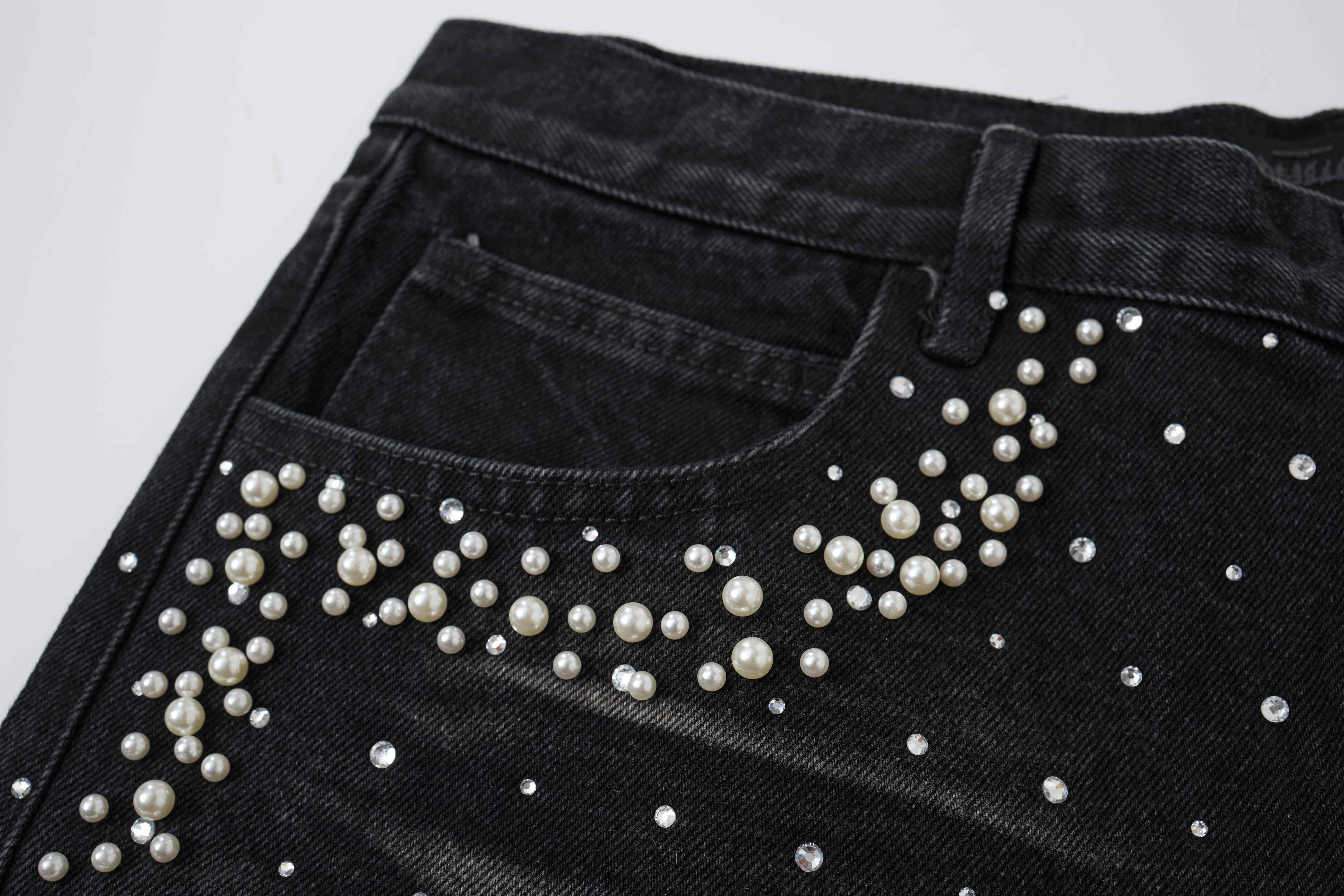 CapCabin Pearl Studded Denim Shorts
