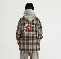 FALSE PERCEPTION Vintage Plaid Raw Hem Overshirt