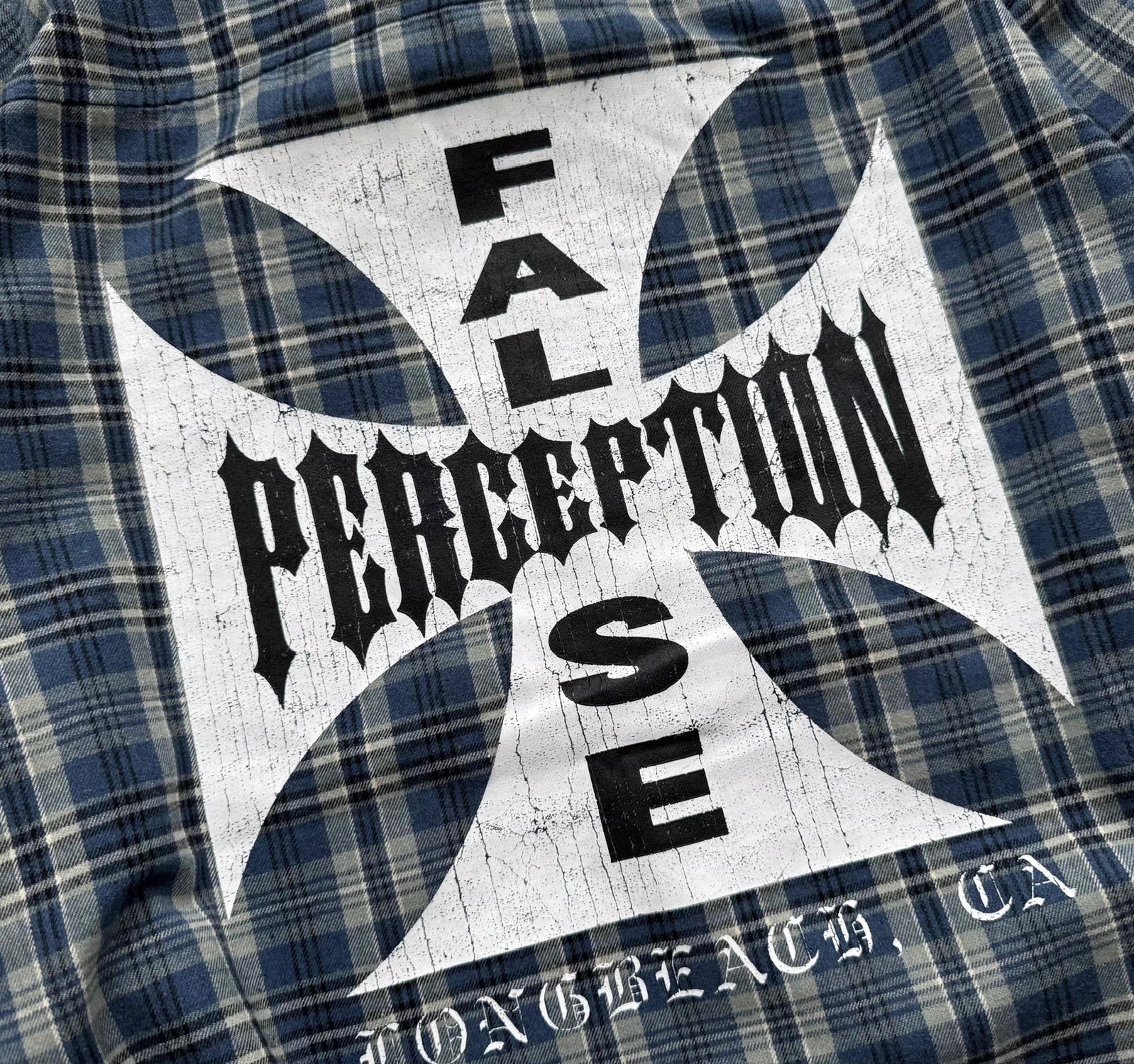 FALSE PERCEPTION Blue Plaid Embroidered Overshirt