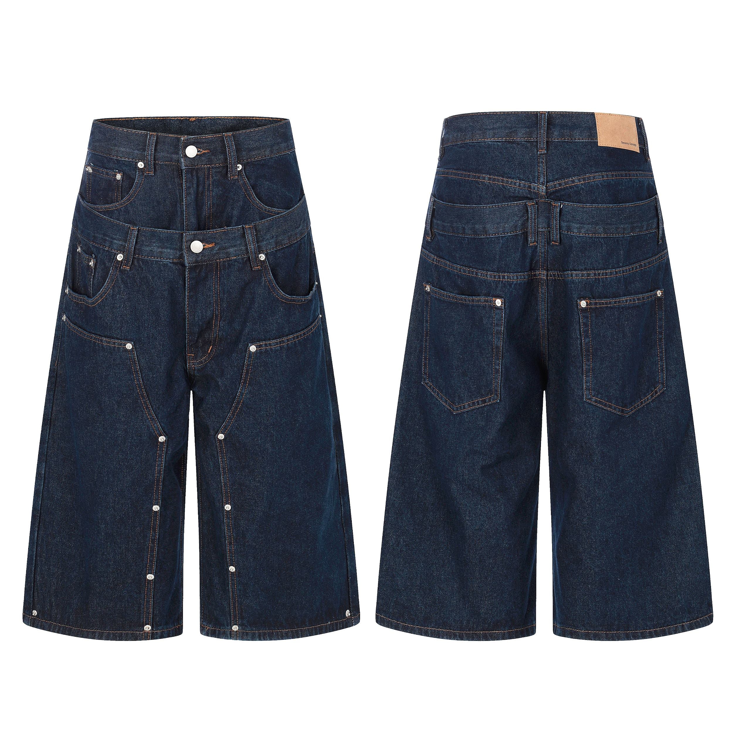 CapCabin “Layered Panel Denim Shorts”