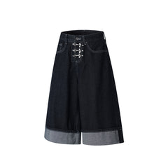 CapCabin Wide-Leg Buckle Denim Shorts