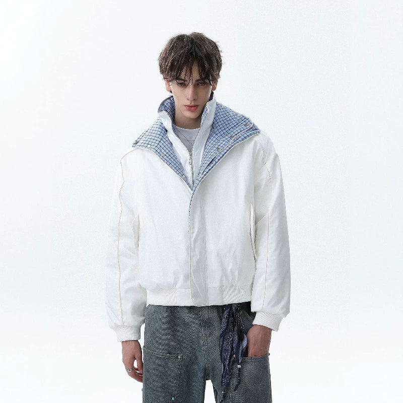 NOAH MARS Old Money Pattern Splicing Loose Warm Short Cotton Coat for Men