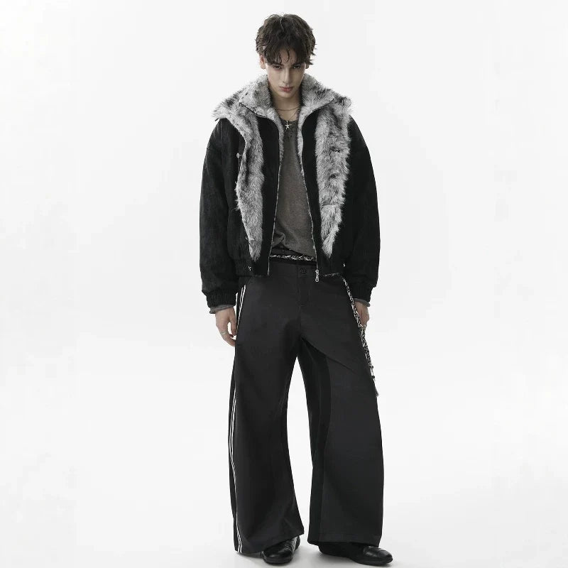 NOAH MARS Fur Collar Lapel Velvet Lined Mountain Print Men Winter Cotton Jacket Old Money