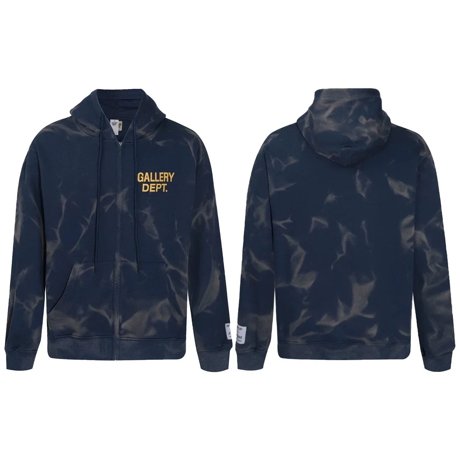 Gallery Dept. "Water Ripple" Zip Hoodie – Navy Blue Tie-Dye, Gold Logo