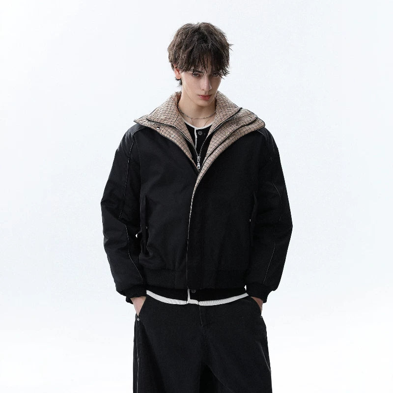 NOAH MARS Old Money Pattern Splicing Loose Warm Short Cotton Coat for Men