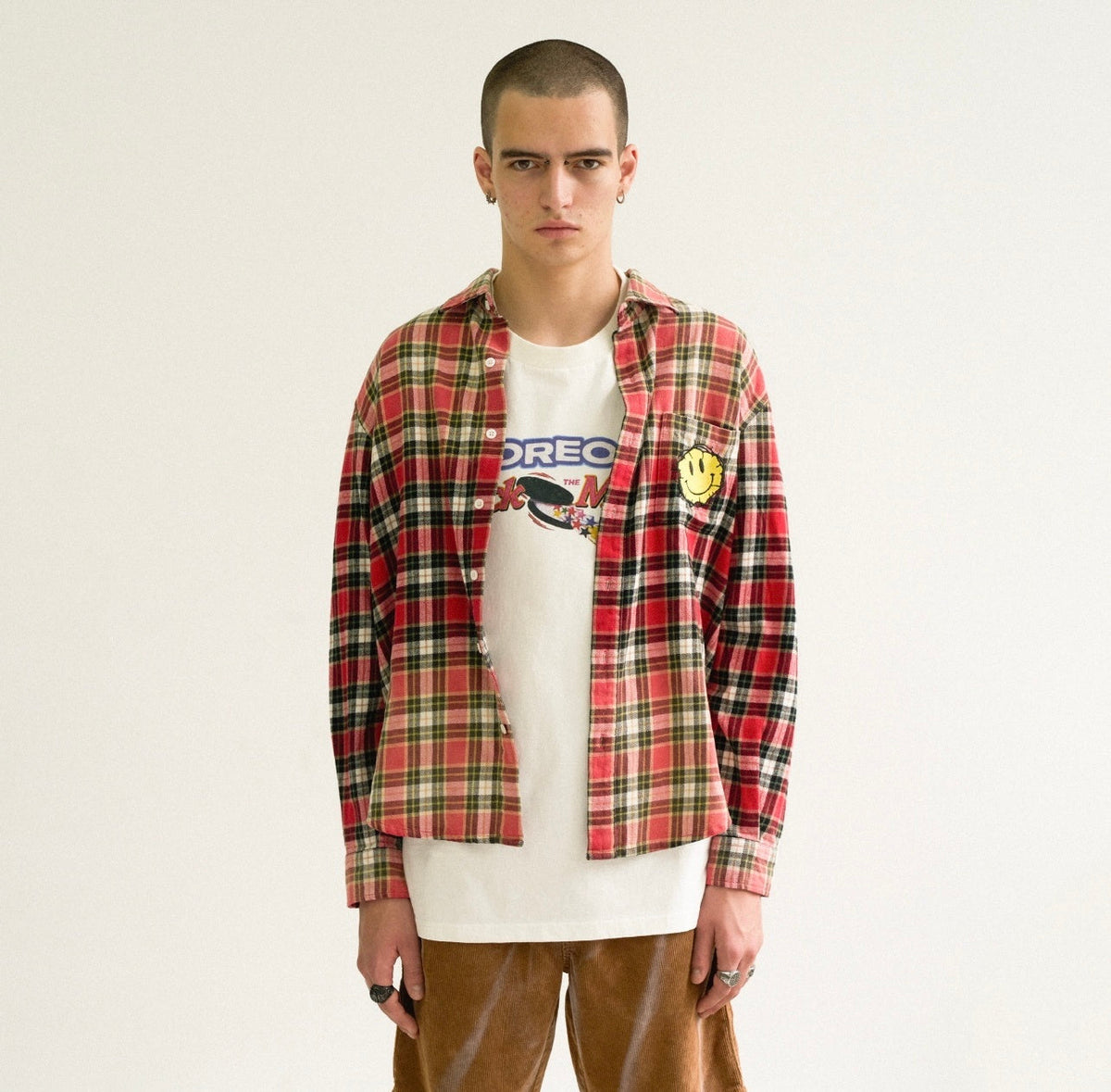 FALSE PERCEPTION Red Plaid Smiley Overshirt