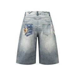 CapCabin “Vintage Charm Patch Denim Shorts
