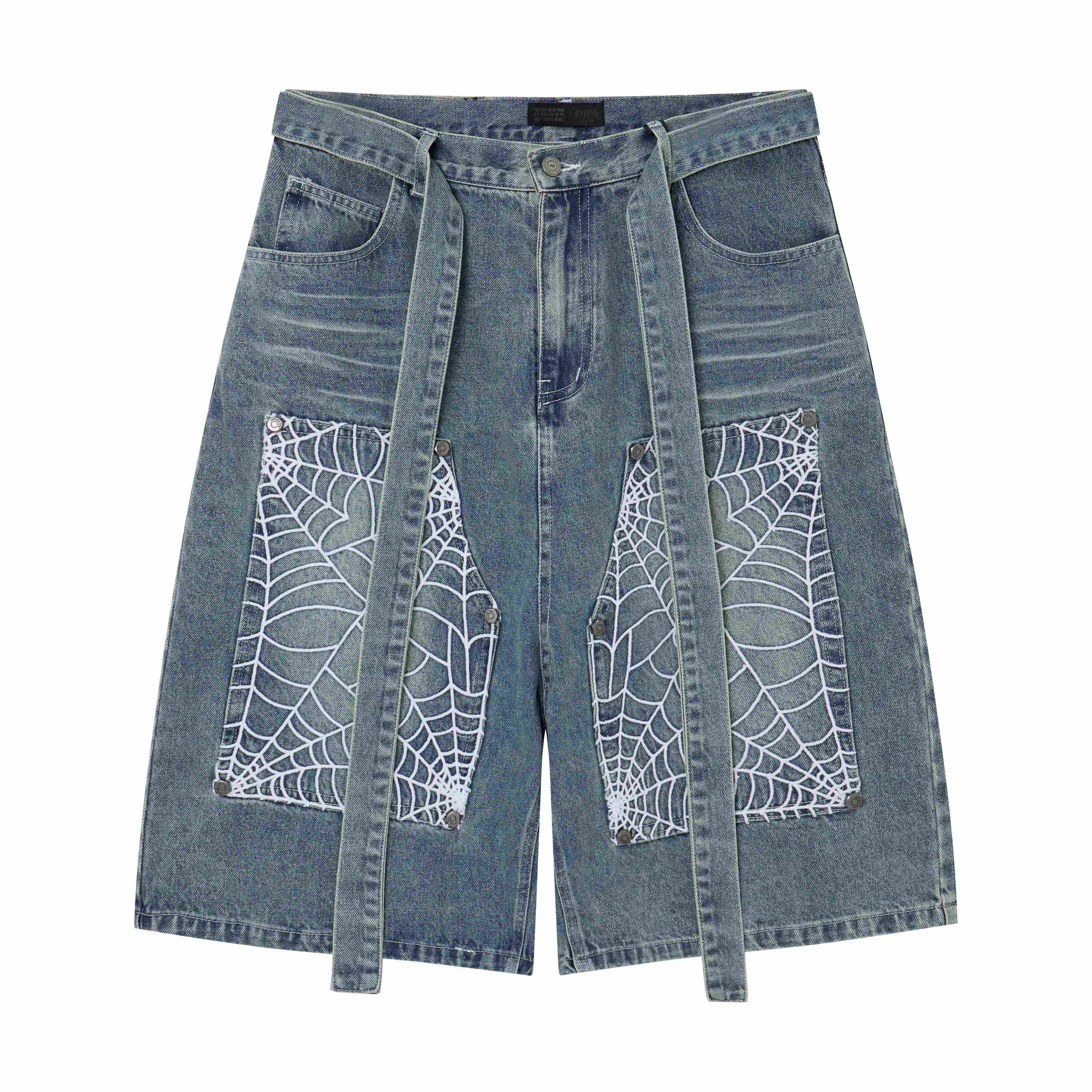 CapCabin Web Panel Strap Denim Shorts
